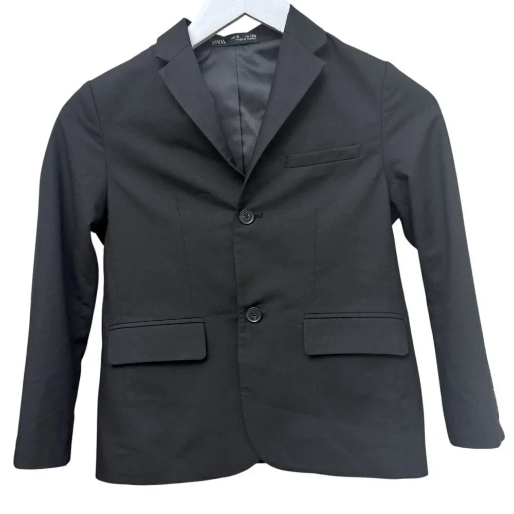 ZARA Boys Blazer Size 8 Black Suit Jacket Kids Formal Party Sport Coat